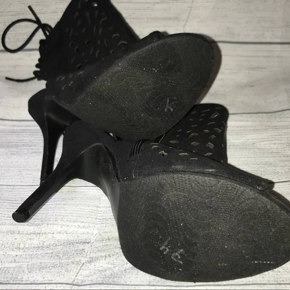 -Thaden Black Open Toe Booties - Picture 6 of 8